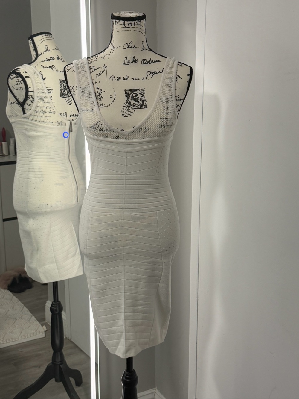 John Richmond White Ribbed Bandage Midi Dress